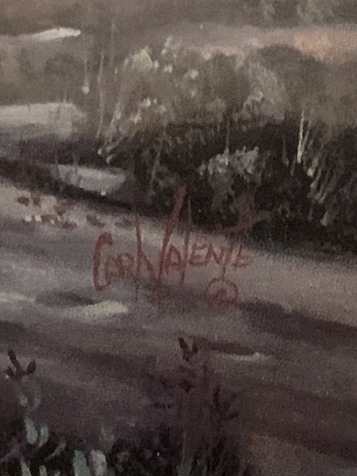 Carl Valente Print English Cottage Swans Double Matted Framed Signed 12 X 10 - Image 2 of 4