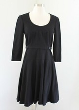 Ann Taylor Solid Black Scoop Neck Faux Belt Flared Dress Size 2P Office Career