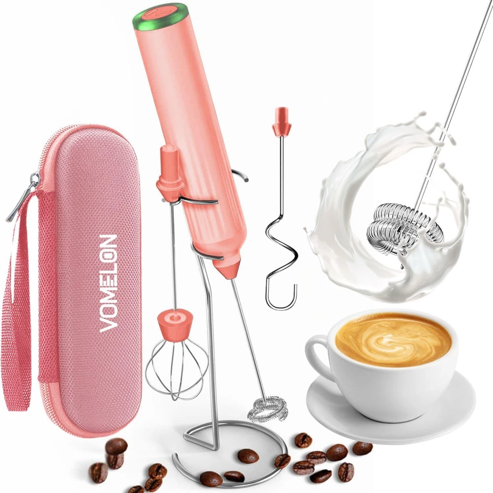 Milk Frother Handheld with 3 Stainless Steel Whisks, Rechargeable Electric Drink Milk Frother Handheld with 3 Stainless Steel Whisks, Rechargeable Electric Drink