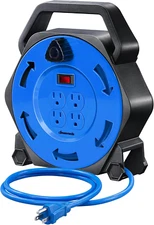 Extension Cord Reel with 25 FT Power Cord, Hand Wind Retractable, UL Listed Blue
