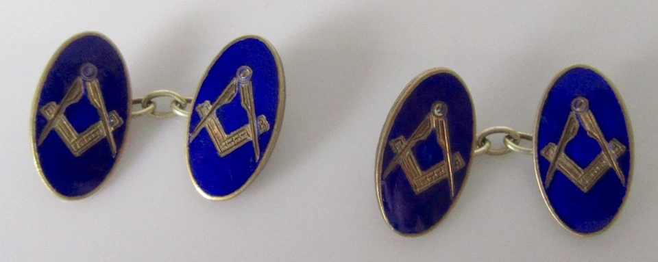 Enamelled Cufflinks - Silver Gilt Set Square & Compass Chain Link Cufflinks — 第 2/4 张图片