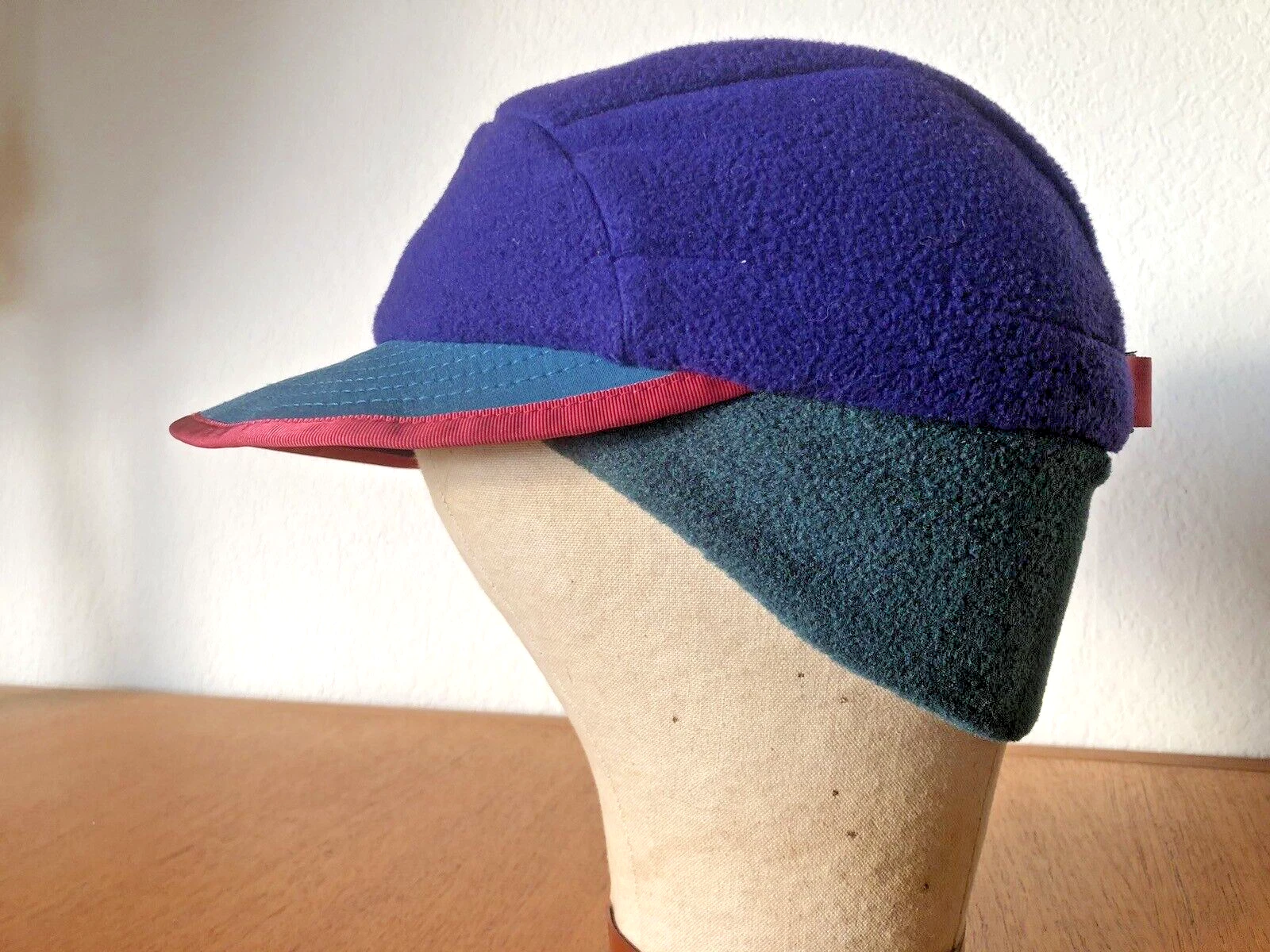 Vtg Patagonia Duckbill Hat 90s Synchilla Fleece Earflap USA Sz M Purple/Teal/Grn
