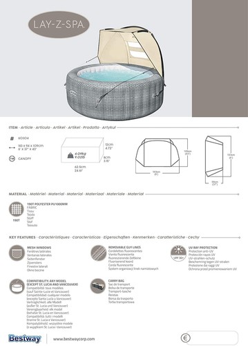 Bestway Lay-Z-Spa Baldachin Whirlpool Shelter BW58464 Vegas Miami Palm Stoffabdeckung - Bild 9 von 10