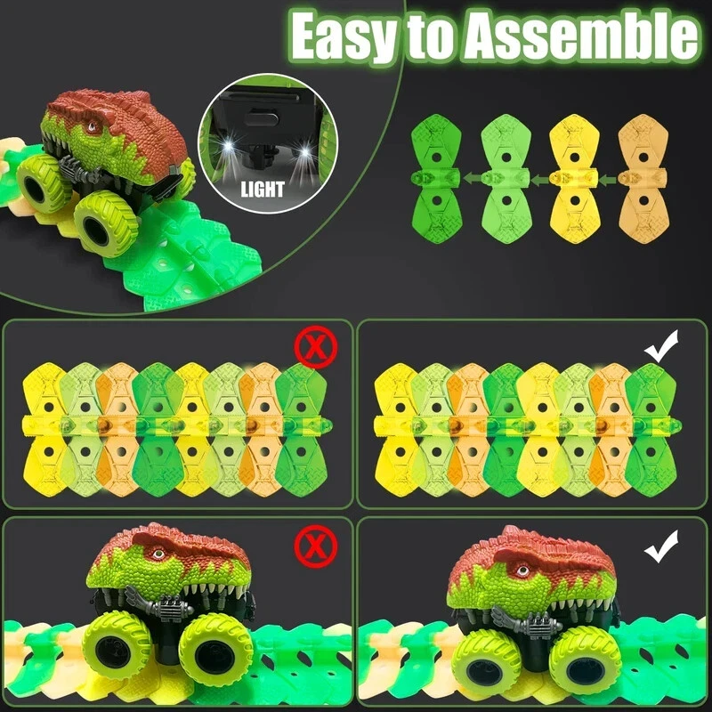 Dinosaur Race Car Tracks Toys Set for Kid Boy Girl Age3+ Birthday Gift Christmas - Image 4 of 4