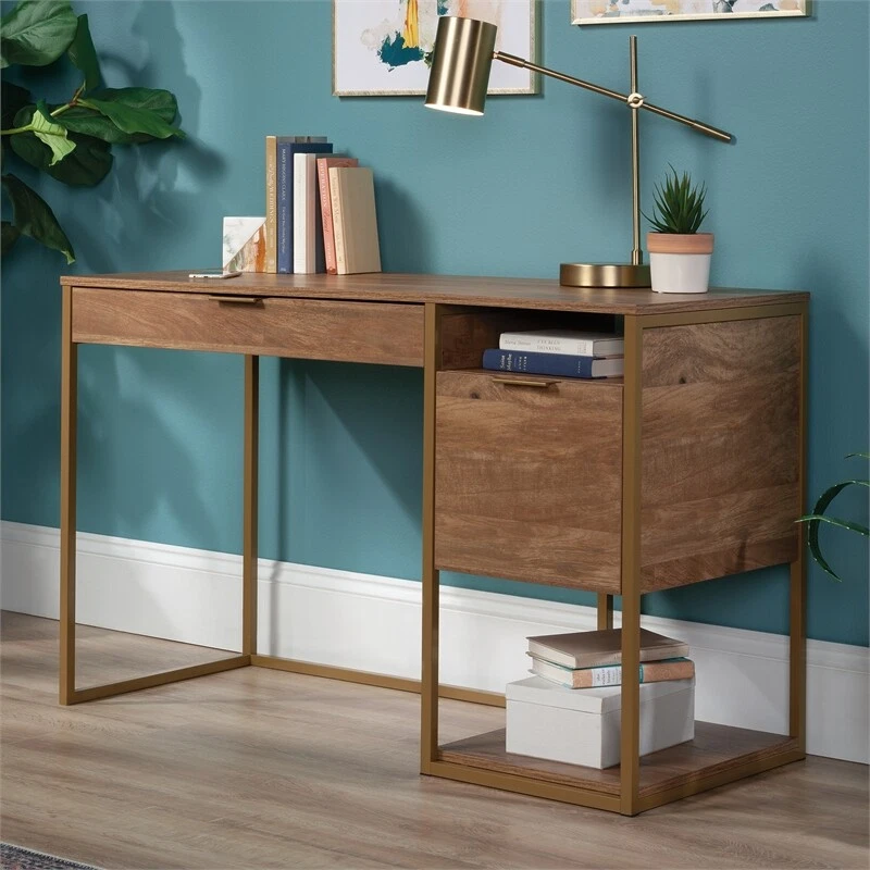 Sauder International Lux Mid century Engineered Wood Desk in Brown
