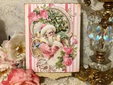 Victorian Pink Santa, Shabby Chic /French Country, Christmas Plaque / Sign