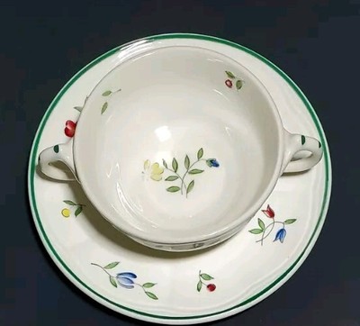 MCM Longchamp Soup Bowls & Saucers LOT 4 Piece France Porcelain Tulip VGC!
