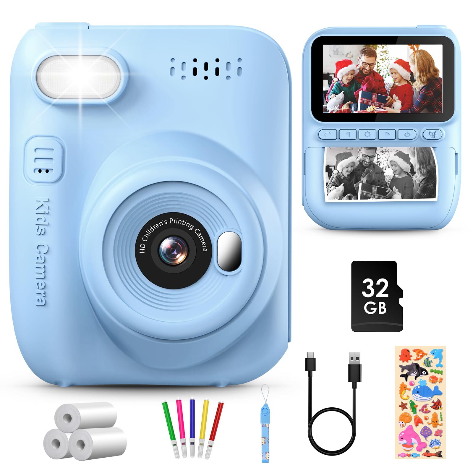 GREENKINDER Kids Camera Instant Print, 3.0'' Large Screen Instant Camera for-image
