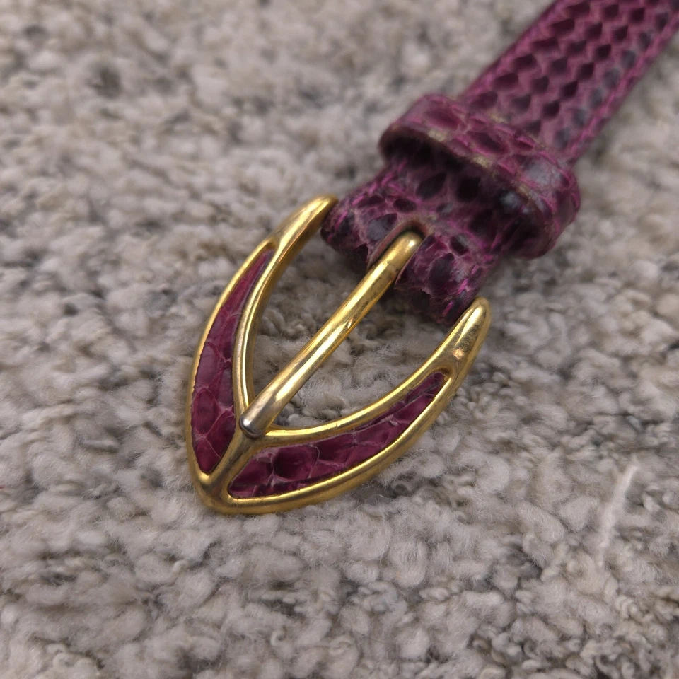 Cinturón de piel de serpiente vintage para mujer grande 31 cintura púrpura oro hebilla .75 ancho años 80 90 Foto 2 de 4