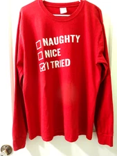 MENS PORT &CO SZ LARGE CHRISTMAS HOLIDAY SANTA'S LIST TOP NAUGHTY NICE FUN  VGUC