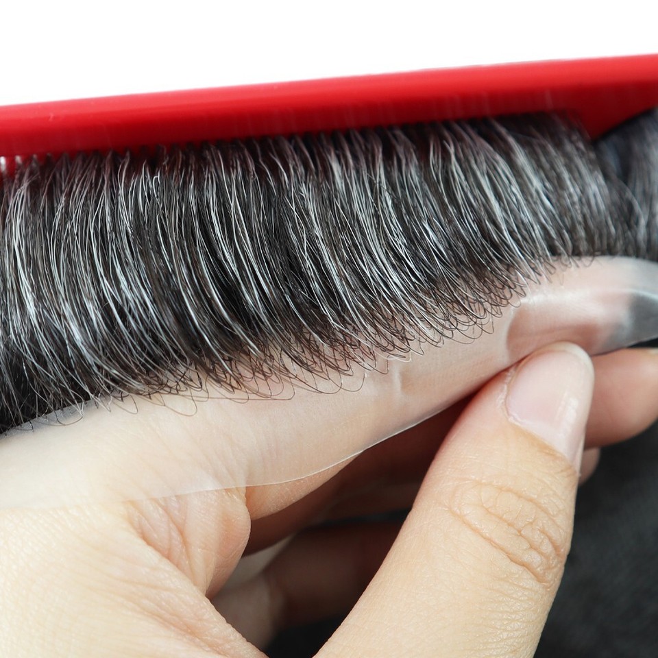 Mens Toupee Human Hair Replacement System Hairpiece 0.02mm Ultra Thin