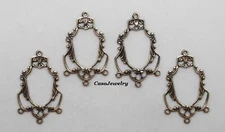 #3481 ORNATE ANTIQUED GOLD CHANDELIER COMPONENT W/3 DROPS - 4 Pcs