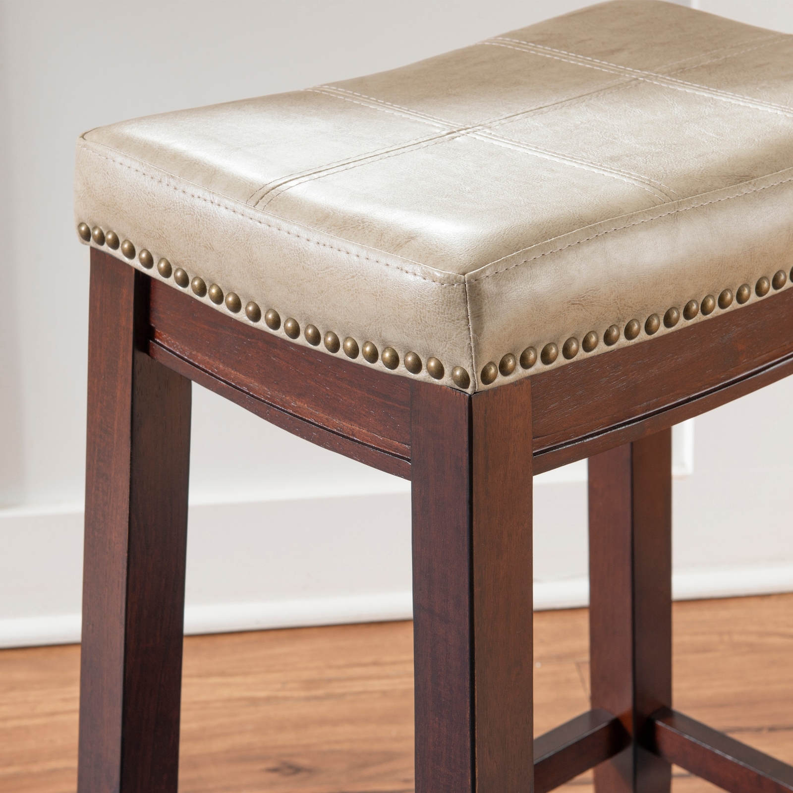 26" Backless Counter Stool, Bar Stool Height Seat Kitchen Dining Leather Wood US