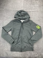 Adidas Full Zip Hoodie Boys Fleece Size XS Long Sleeve Gray Pockets Green LOGO