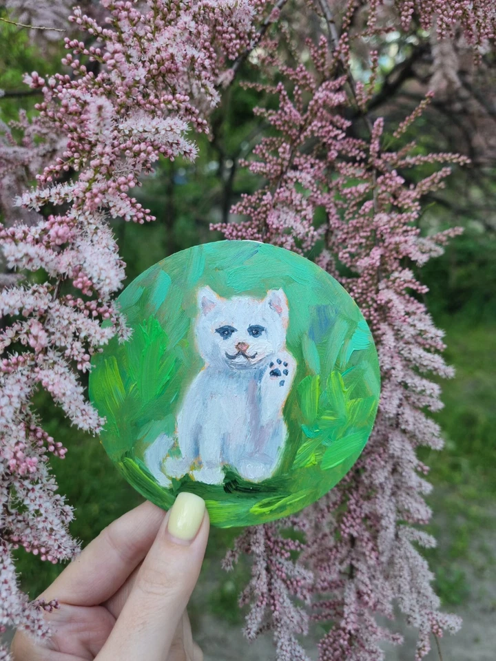 Arte de pared pinturas al óleo para gatitos de guardería decoración para niños gatito blanco Foto 2 de 4