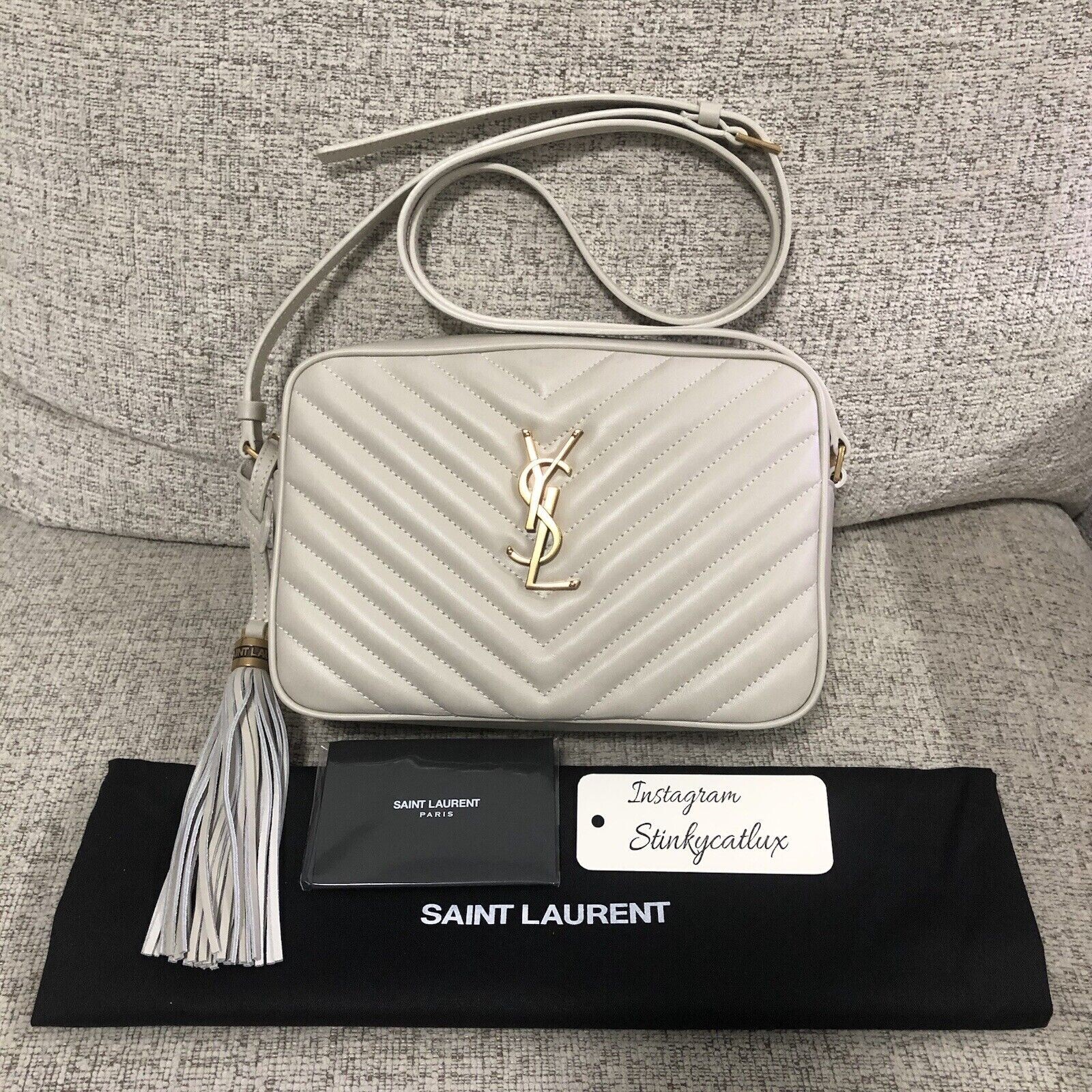 NUOVA BORSA FOTOCAMERA SAINT LAURENT YSL LOU IN PELLE TRAPUNTATA BIANCA VINTAGE BIANCA