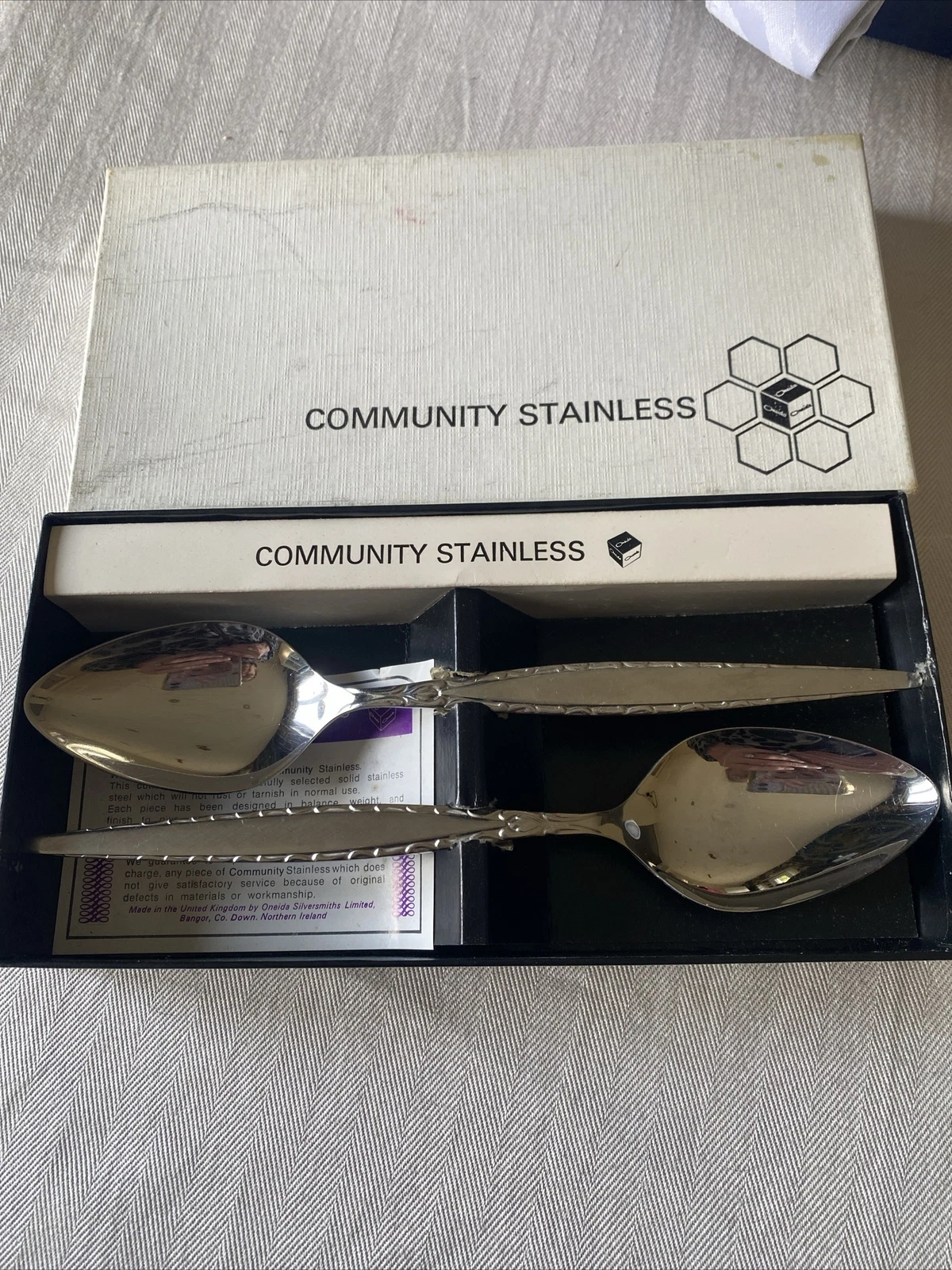 ONEIDA ARABESQUE Pattern - Community Stainless 2x Table Spoons Serving Vintage