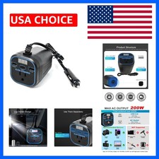 200W Car Power Inverter, 12v to 110v, Car Adapter with Dual USB and Type-C fo...