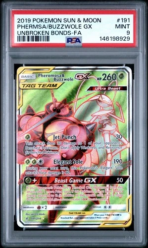 PSA 9 Pheromosa & Buzzwole GX Full Art Pokémon Unbroken Bonds #191 Sun & Moon