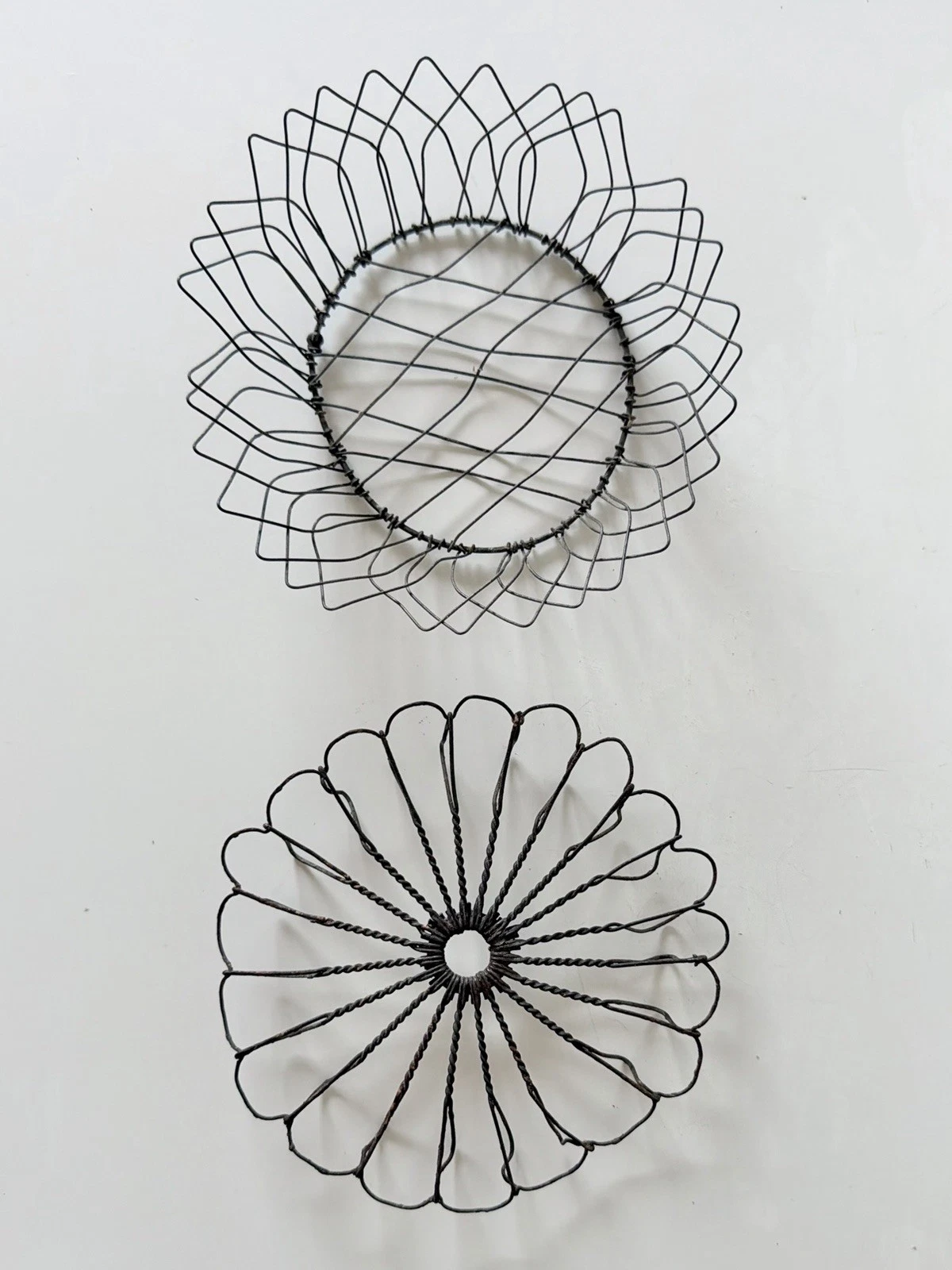 Antique French Twisted Wire Trivet And Wire Gathering Basket Bowl Lot image 13