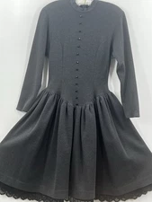 VTG 70’s Geoffrey Beene Gallant Sz 4 XS Gray Dress Lace Party Victorian Gothic