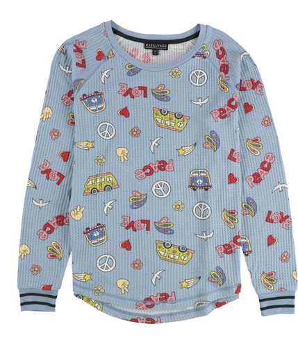 P.J. Salvage Womens Peace Love Thermal Pajama Shirt, Blue, Medium