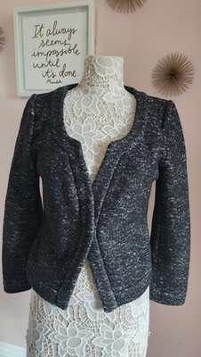 Banana Republic black white tweed unique eyelet closure love jacket blazer 8