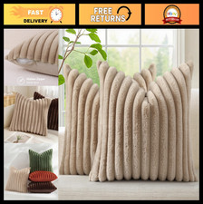 Cozy Fall Faux Fur Throw Pillow Covers 18x18 - Set of 2 Khaki Brown Decorative C
