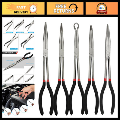 5 Pack 11'' Long Nose Pliers Set - Insulated Grip, 5-in-1 Spark Plug Tool, Precis