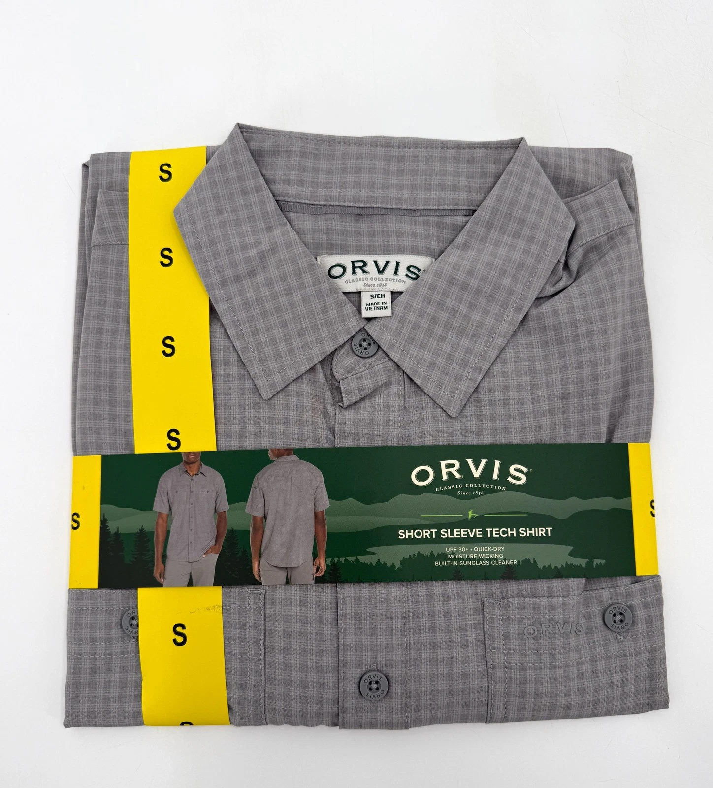 Orvis Short Sleeve Tech Shirt Mens Small Gray Classic Collection UPF 30+ Fishing
