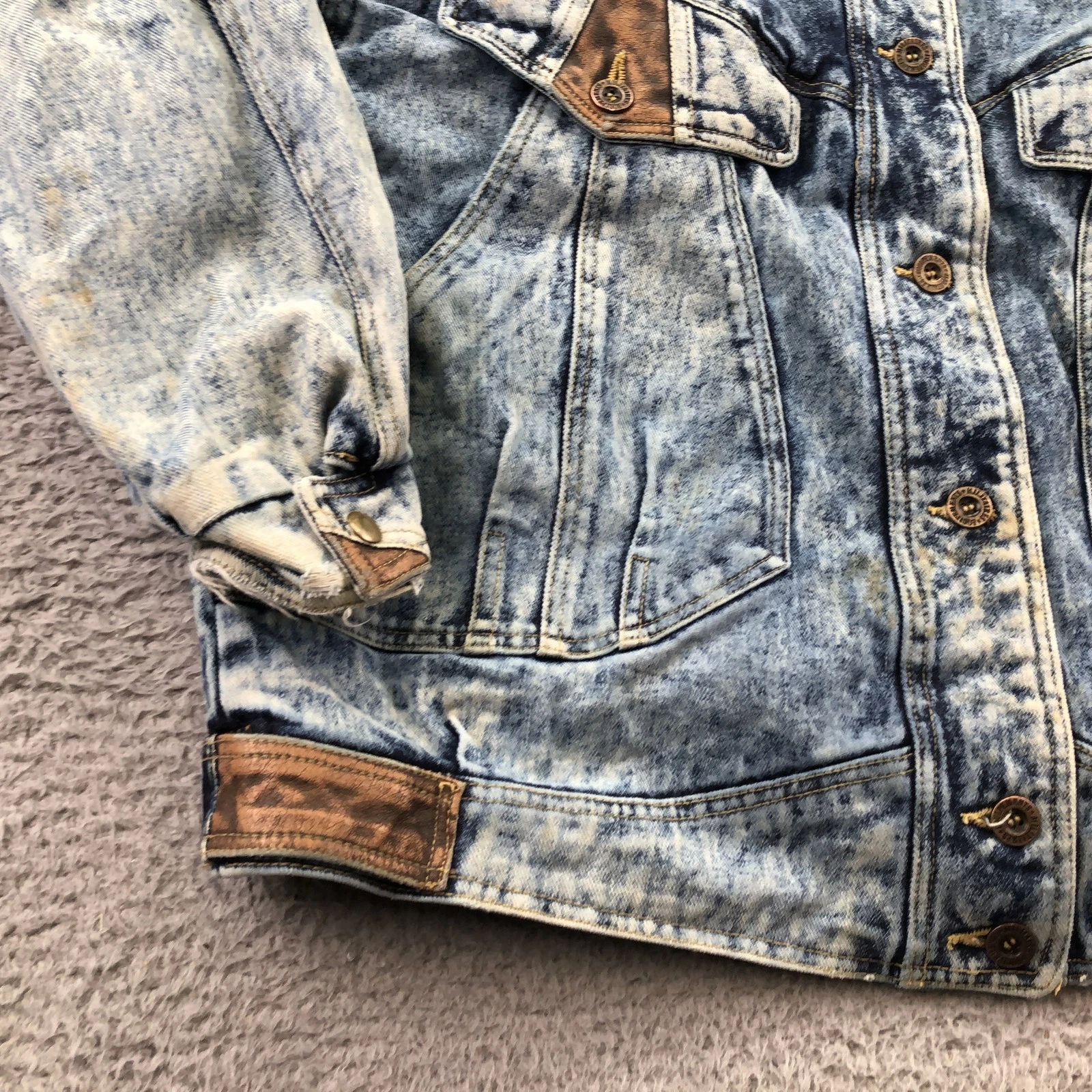 Vintage Current Seen Jacket Mens Medium Blue Denim Acid Wash Military Lined - product detail image 4