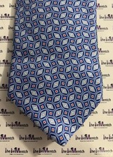 NORDSTROM Silk Blue Geometric Design Adjustable Neck Tie 3.25  New Without Tags 