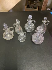 Set 6 Vintage Cut Crystal Cruets Oil/Vinegar Bottles Stoppers Exc. Mid-Century