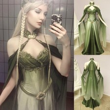 Renaissance Costume Elf Style Green Dress with Cloak Cosplay Costume