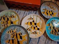 Vintage Old Aquarium 5 Lot - Unique Ceramic School of Clown Loach Dinner Plates 