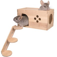 YKD Chinchilla Wooden House with Ladder - Small Animal Hideout for Squirrel