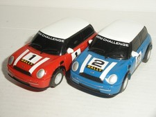 12V MICRO Scalextric - Pair of BMW Mini (Blue / Red) - Mint Cdn.
