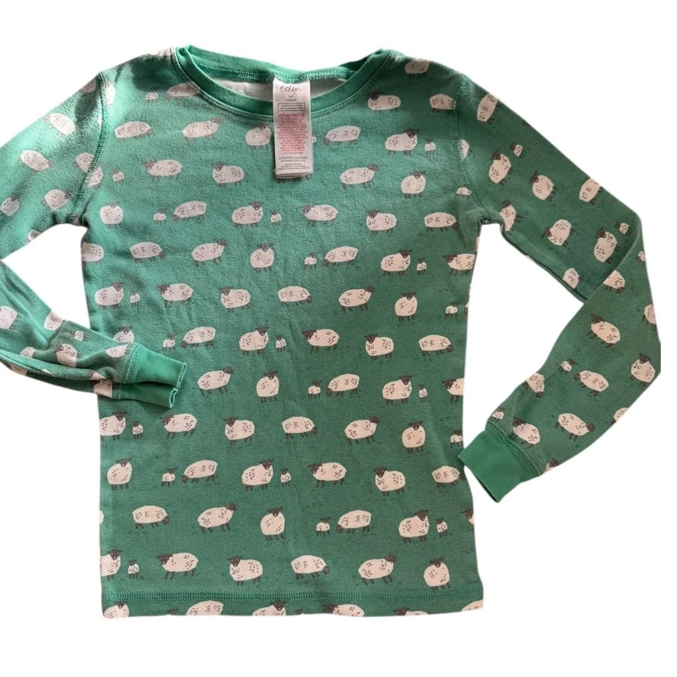 Mini Boden Boys Sheep Print Snug Fit Pajamas Set Long Johns Size 9Y 134cm Green - Image 2 of 4