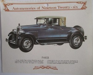 1926 Paige Roadster calendar car print (blue, white top)