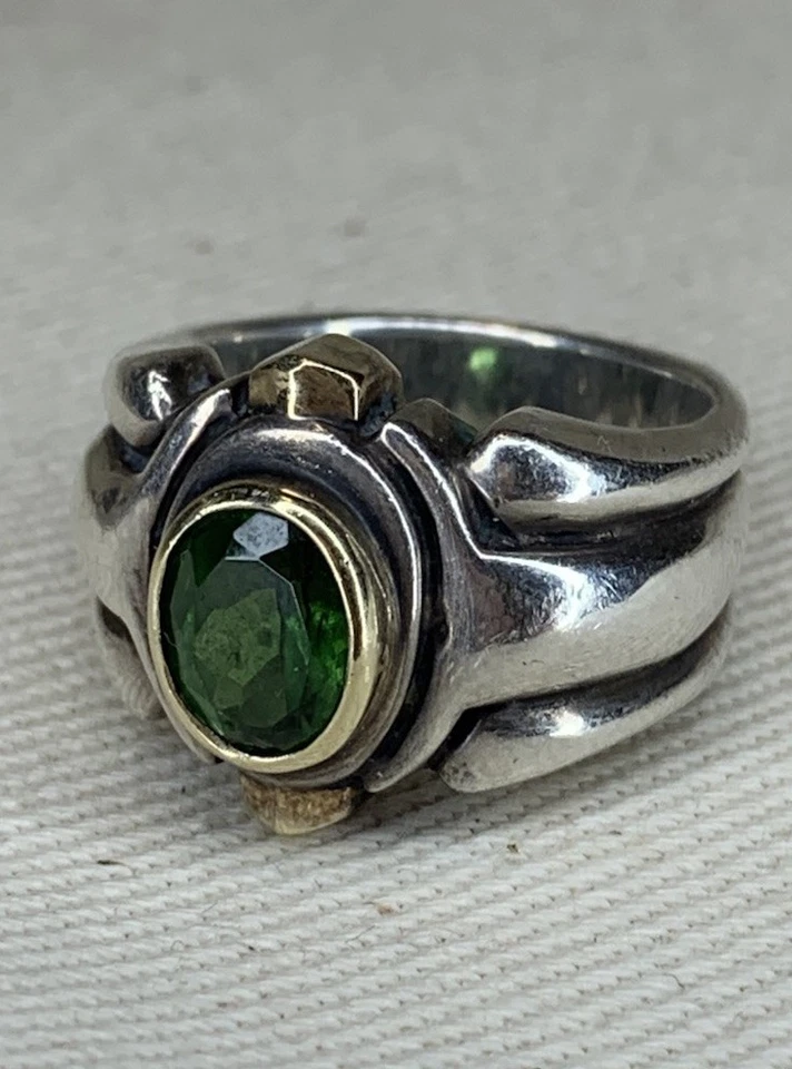 Anillo de plata de ley 925 y oro de 14k con bisel conjunto cromo turmalina talla 5,75 Foto 2 de 4