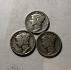 (3) Mercury Silver Dimes – 90% Silver – 1935, 1936, 1943 – Lot – Exact Coins A28