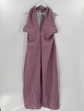 NWT Zara Halter Neck Dress Womens Medium Lilac Purple 100% Linen Pleat Backless