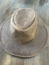 Leather Hat fedora Cowboy Suede Tie Brim Patina Wear Small Brown