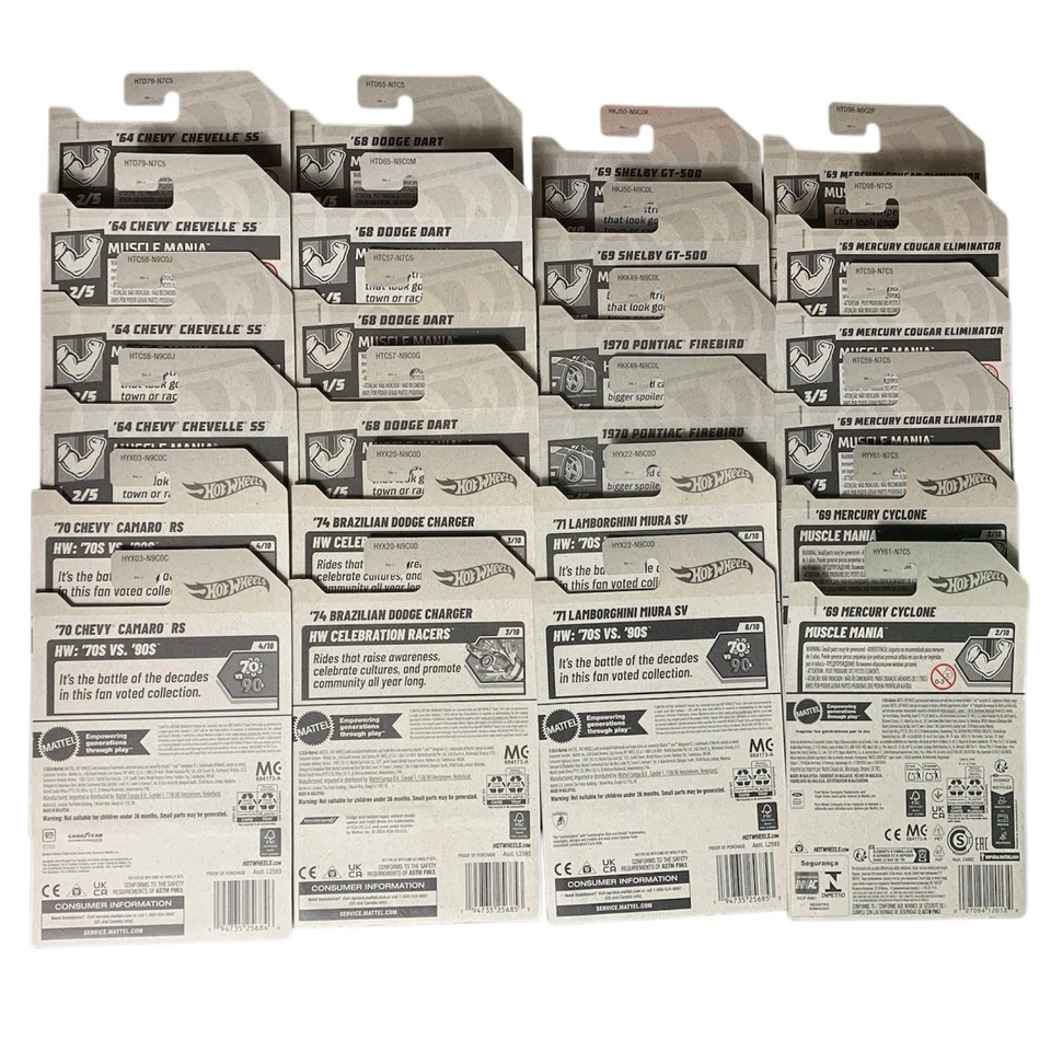 Hot Wheels Muscle Cars БОЛЬШОЙ ЛОТ из 24 - 12 типов Ford Chevy Dodge Lambo Mercury - Изображение 4 из 4