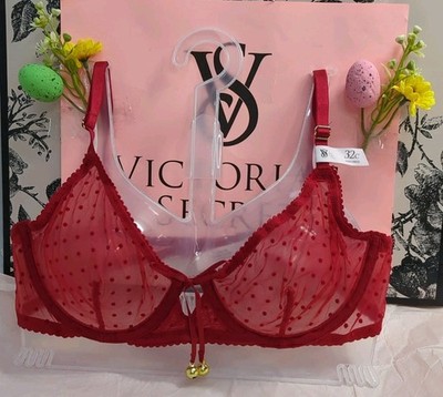 Victoria Secret Very Sexy Jingle Bells Mesh Unlined Demi Bra 32C Lipstick