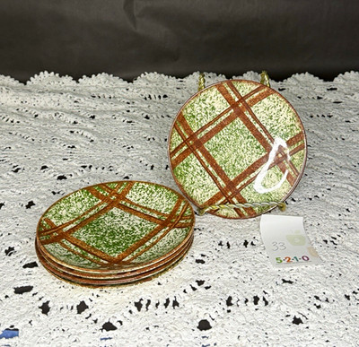 Blue Ridge Ceramic 6  Round Dessert Plates Set of 5 Green Plaid Pattern