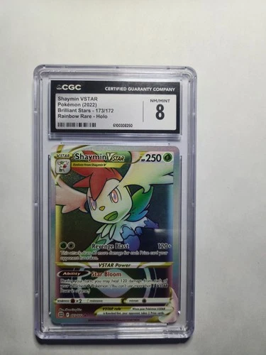 Shaymin VSTAR 173/172 - Brilliant Stars Rainbow Rare Holo Card CGC Gem Mint 8