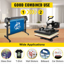5 in1 Heat Press 15"x15" Vinyl Cutter Plotter 53" USB Port Sticker Print DIY