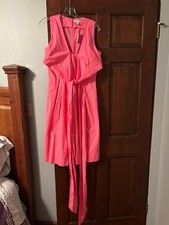 J. Crew Hot Pink Tie Front Sleeveless Cotton Midi Dress Size 2 NWT