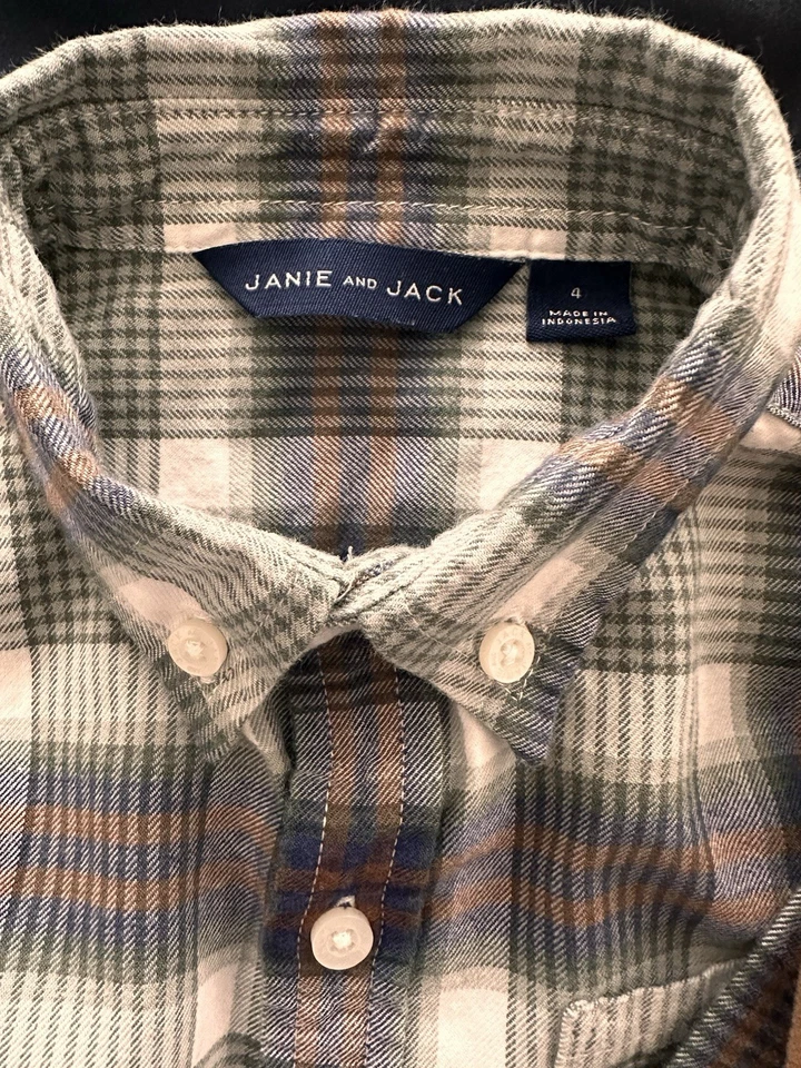 Janie and Jack Plaid Shirt with Tan dinosaurs Embroidered Pants - Image 4 of 4